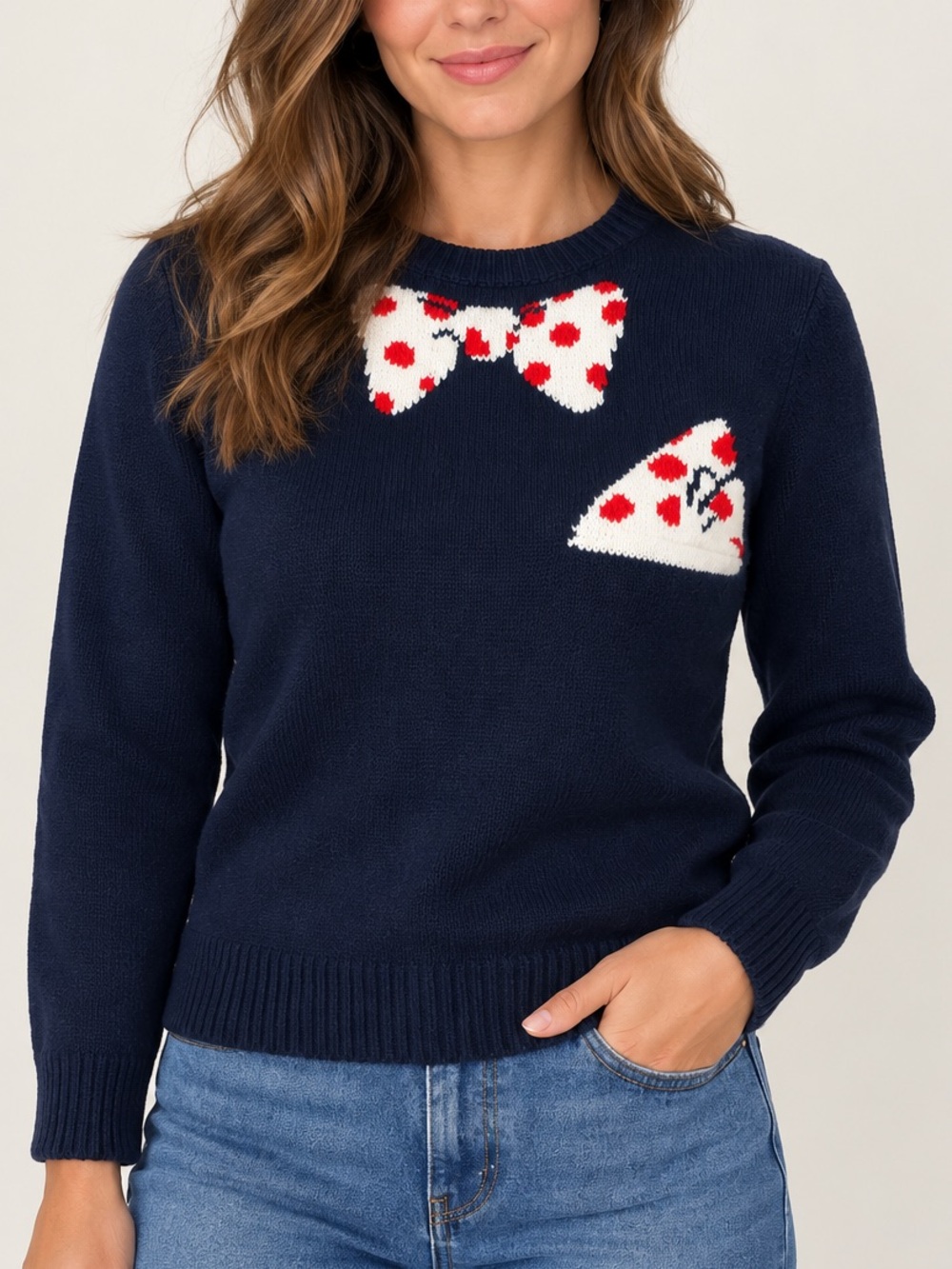 Gyles & George 100% Wool Bow Tie Pocket Sweater Navy Size Small
